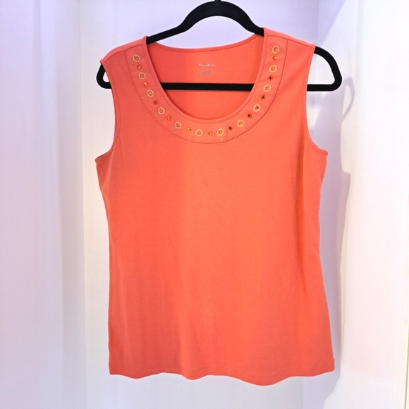 TanJay | orange rhinestone & embroidered collar womens tank top - Picture 3 of 14